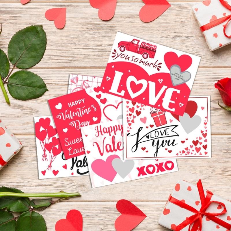 6PCS Valentines Party Scratch Off Cards Set Includes 8 Love Sticker Practical Paper Craft For Couple Game Night Activities