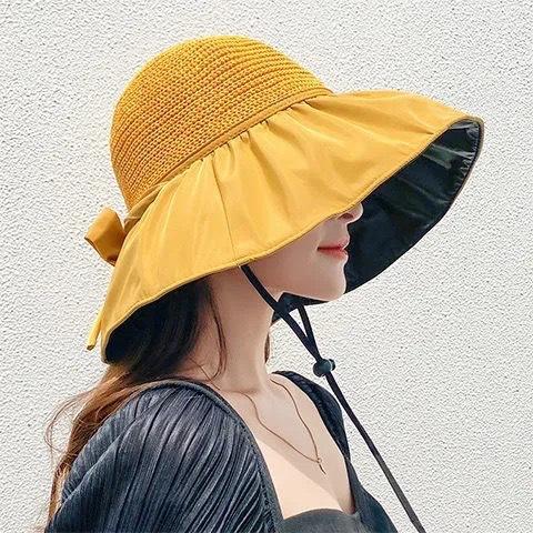 Fisherman's Hat Children's Spring and Autumn Outdoor Big Eaves Sunscreen Hat Versatile Double-sided Solid Color Foldable Sun Hat