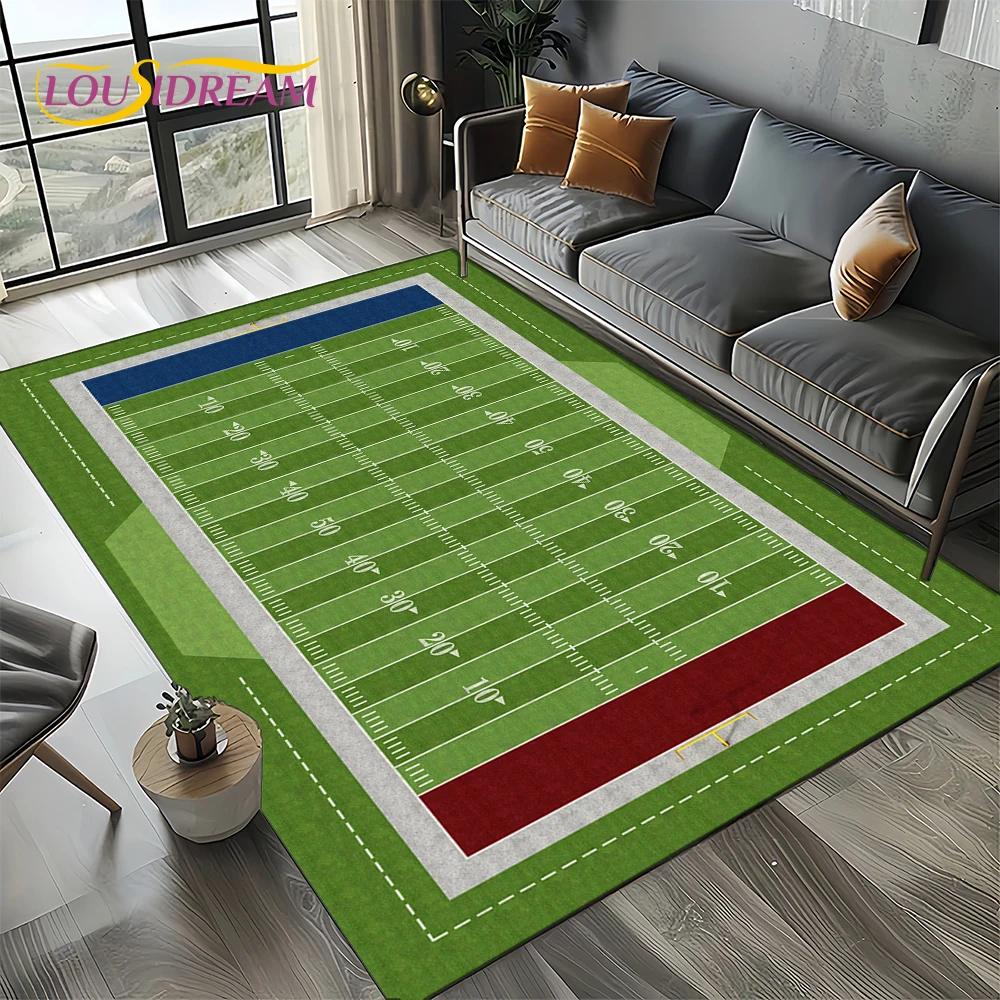 3D Rugbyfeld Rugby 2025 American Football Cartoon Teppich für Wohnzimmer Schlafzimmer Zuhause Sofa Dekoration, Teppich Rutschfeste Fußmatte