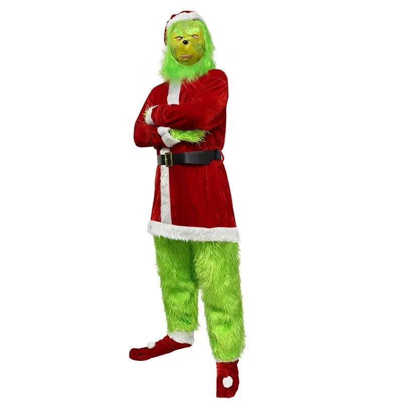 Christmas Cosplay Clothes Santa Geek Green Hairy Party Performance Costume Mask Xmas Adult Santa Claus Costumes Halloween