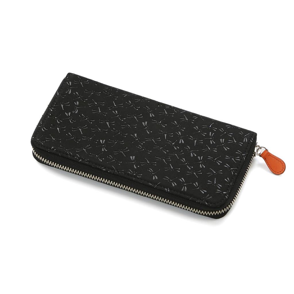 [Inden-ya] Inden HISOCA Hisoka Traditional Craft Koshu Inden Deerskin Lacquer Original Brand Wallet Black with Black Lacquer Dragonfly Design
