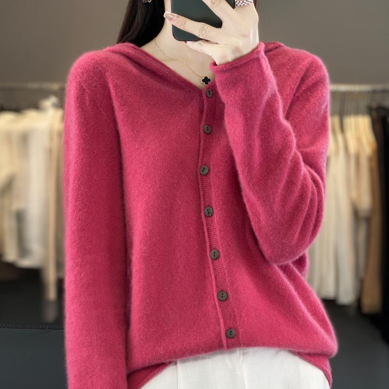 

Женский вязаный кардиган из мериносовой шерсти, осенне-зимний худи, свободный свитер, модное универсальное пальто XXXL розовый