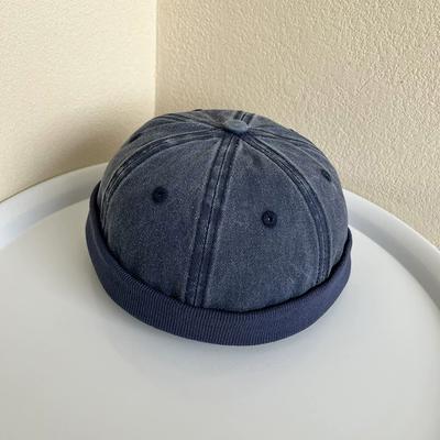 Denim Docker Mütze Randlose Mütze Einfarbig Matrosenmütze Herren Damen Verstellbare Papa-Mütze