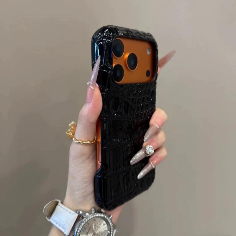 Luxury Retro Bright Glossy Crocodile Leather Case For iPhone 17 Air 16 15 14 13 Plus Pro Max 11 Business Shockproof Armor Cover
