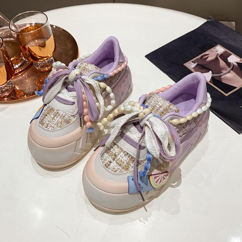 Fashion Korean Style Ladies Fashion Kawaii Round Toe Lace Up Comfort Women's Vulcanized Shoes Spring Flats Outdoor Sneakers Zapatillas