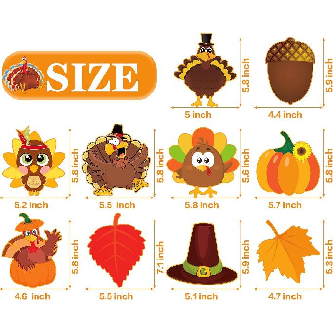 Joy Bang Thanksgiving Bulletin Board Decorations, 50 Pcs Autumn Fall Cutouts Pumpkin Leaves Turkey Cutouts Thanksgiving Decorations Decor for Home