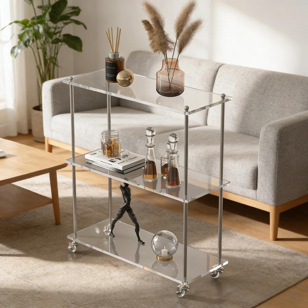 Acryl-Trolley Mobiler Wagen Rollender Lagerwagen Sofabeistelltisch Küchenaufbewahrung Bodenstehendes Lagerregal Servierwagen
