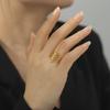 Simple And Elegant Titanium Steel Ring With Golden Curling Four-Sided Continuous Pattern Design Fashion Versatile Jewelry