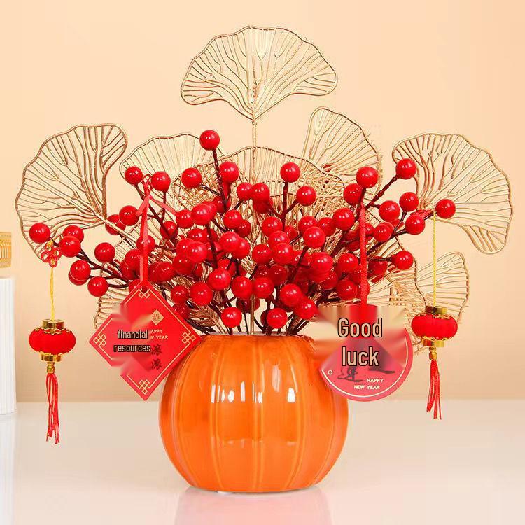 Red Persimmon Artificial Flower for Wedding, New Year, Living Room, Dining Table, TV Cabinet, and Housewarming Decor