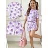 Girls 2‑Piece Summer Set Daisy Floral Print Short‑Sleeve Top and Elastic Waist Shorts Kids Casual Daily Clothing