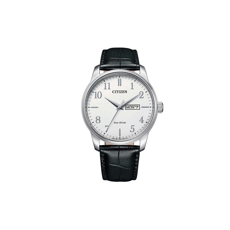 CITIZEN Eco-Drive Series Calendar Week Simple Casual Solar Quartz Leather Strap Men s Watch White Dial BM8550-14A белый