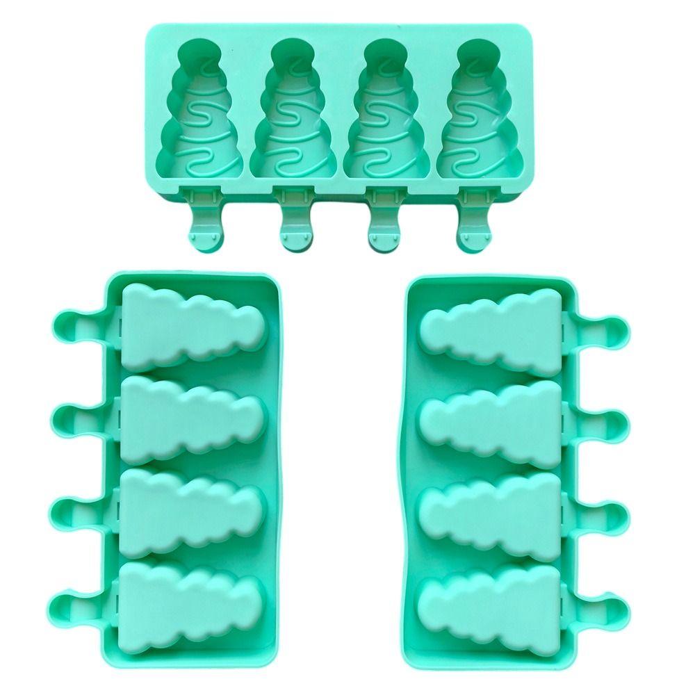 Non Stick Christmas Tree Ice Pop Mold 4-Cavity Ice Cube Tray Silicone Ice Cream Mold  Baking Tools