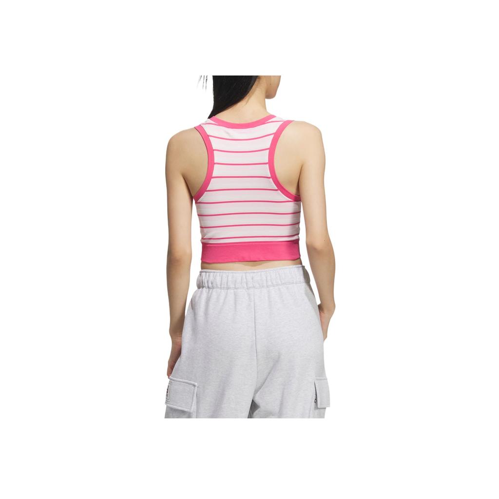 Adidas Originals Striped Round Neck Comfortable Slim Fit Casual Sports Tank Top Women Tops Bright-Pink KE3723