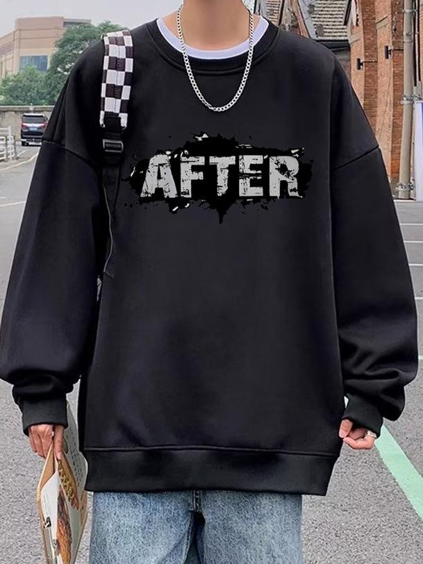 Men's Trendy Autumn Letter Print Long Sleeve Sweatshirt - Simple, Loose, and Versatile Round Neck Design