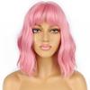 LANCAINI Short Bob Wigs with Bangs for Women Loose Wavy Wig Curly Wavy Shoulder Length Bob Synthetic Cosplay Wig for Girl Colorful Costume Wigs