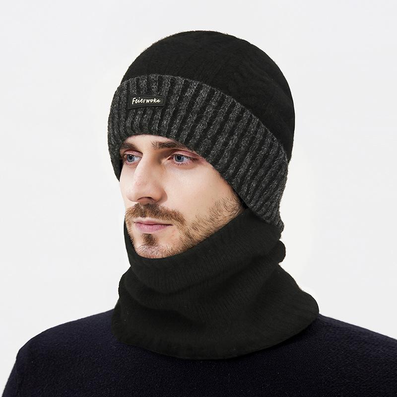 Winter Color Matching Wool Knitted Hat for Men Outdoor Cycling Cold-Proof Warm Wool Hat