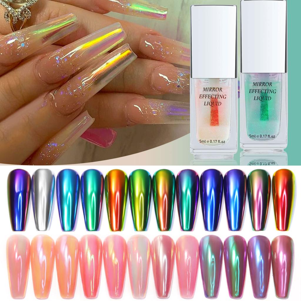 5ml Magic Chrome Liquid No Dust Aurora Powder Chrome Metallic Mirror Effect Nail Gel Polish Lacquer Paint Semi Permanent