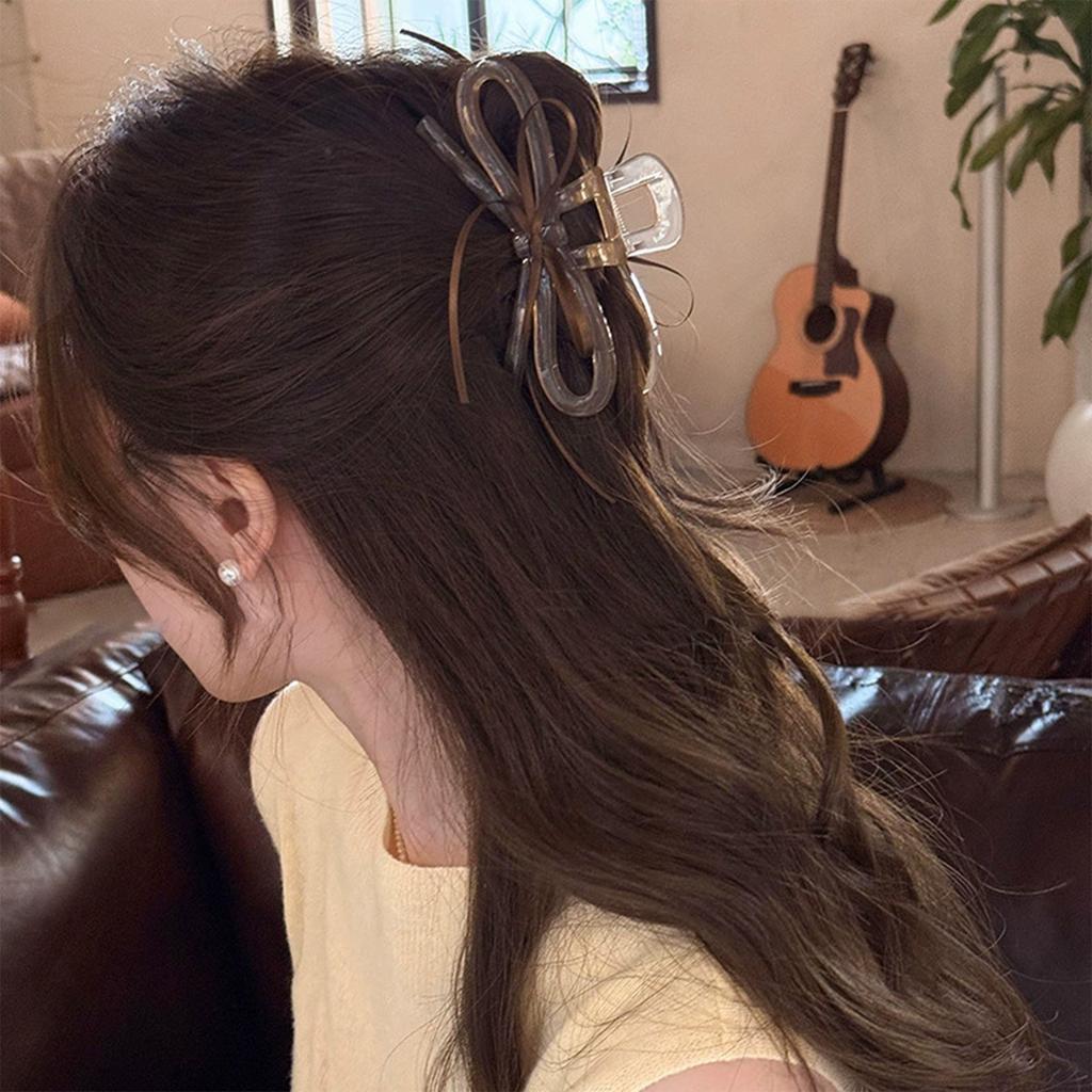 2025 New Acrylic Hair Claw Ribbon Bow Transparent Shark Gripper For Women Girls Summer Outdoor Simple Hair Accessories 12cm