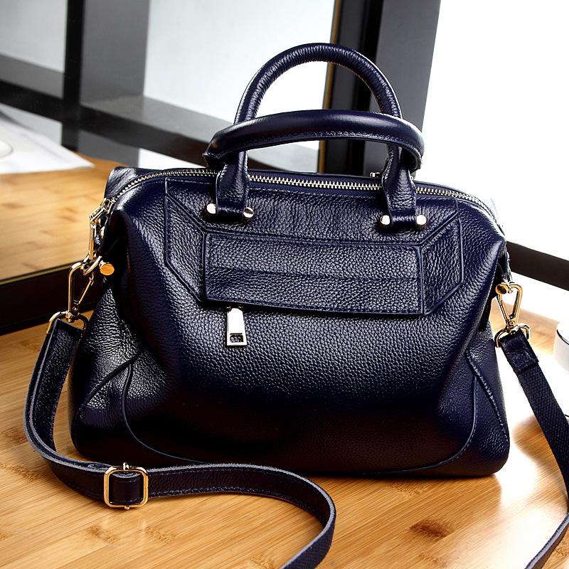 European and American Retro Luggage and Leather Goods, Solid-color Shell Leather, Sewn Women's Handbag