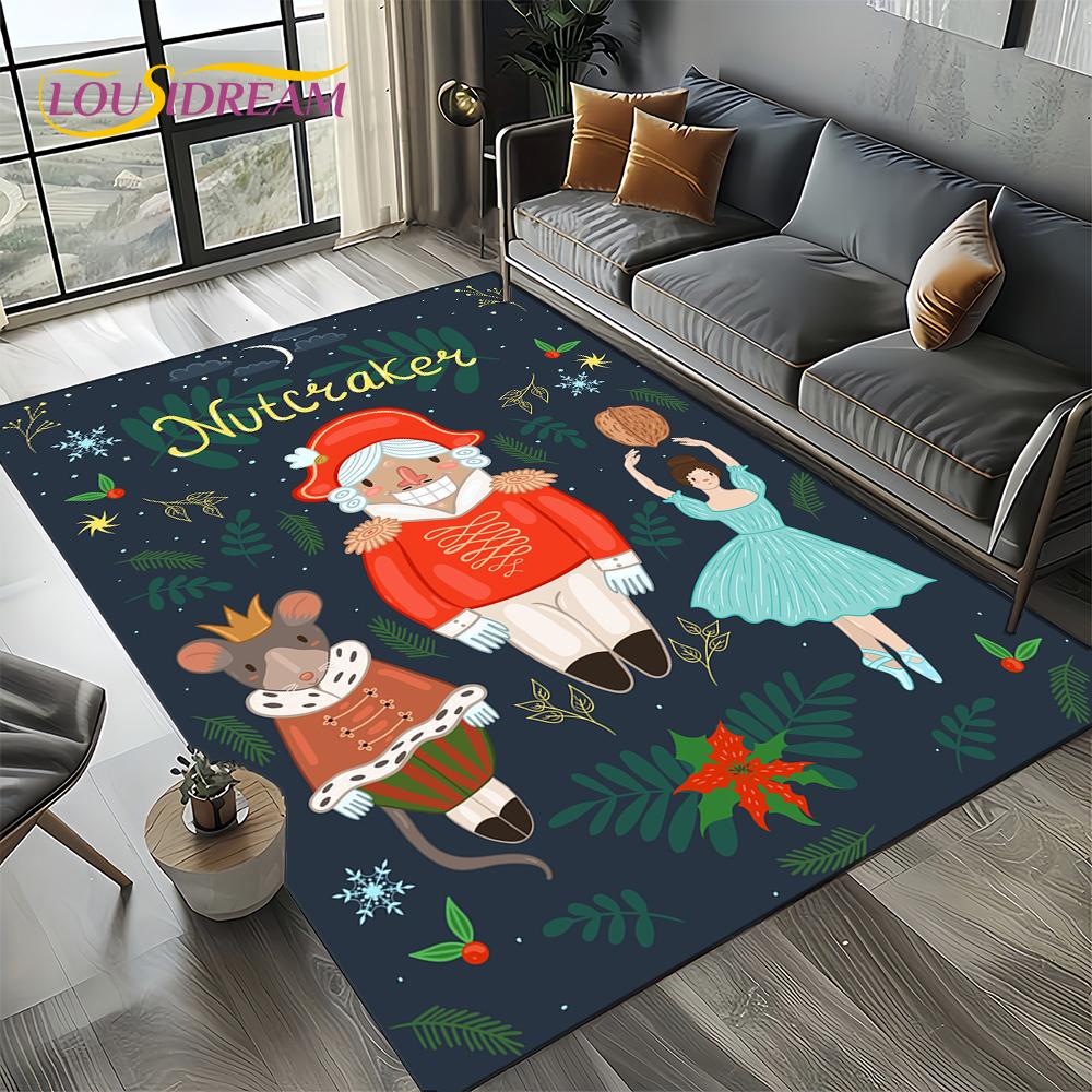 Christmas Tree New Year Nutcracker Cartoon Fairy Tales Carpet Rug for Living Room Bedroom Home Sofa Decoration,Kids Floor Mat