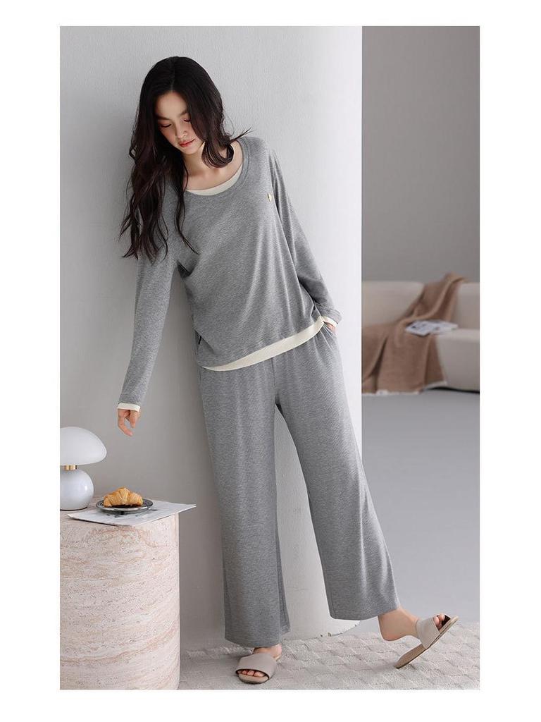 Women's Fall Pajama Set: Long Sleeve & Long Pants with Breast Pads, Modal Fabric, Wear Indoors or Outdoors