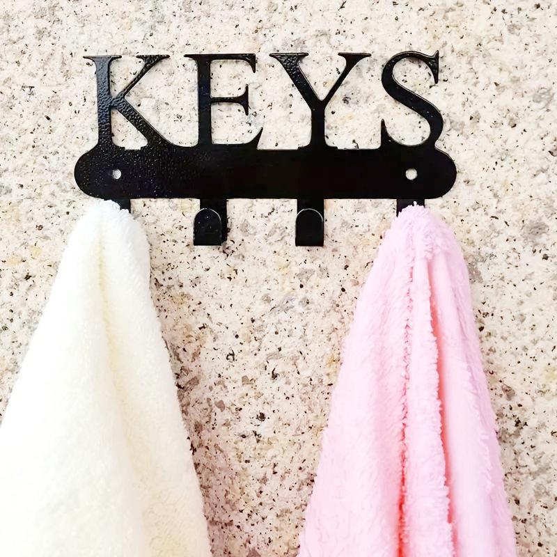 Iron Wall Hook Rack Metal Letter Key Holder Entryway Coat Towel Hanger Home Storage Organizer 22 Designs