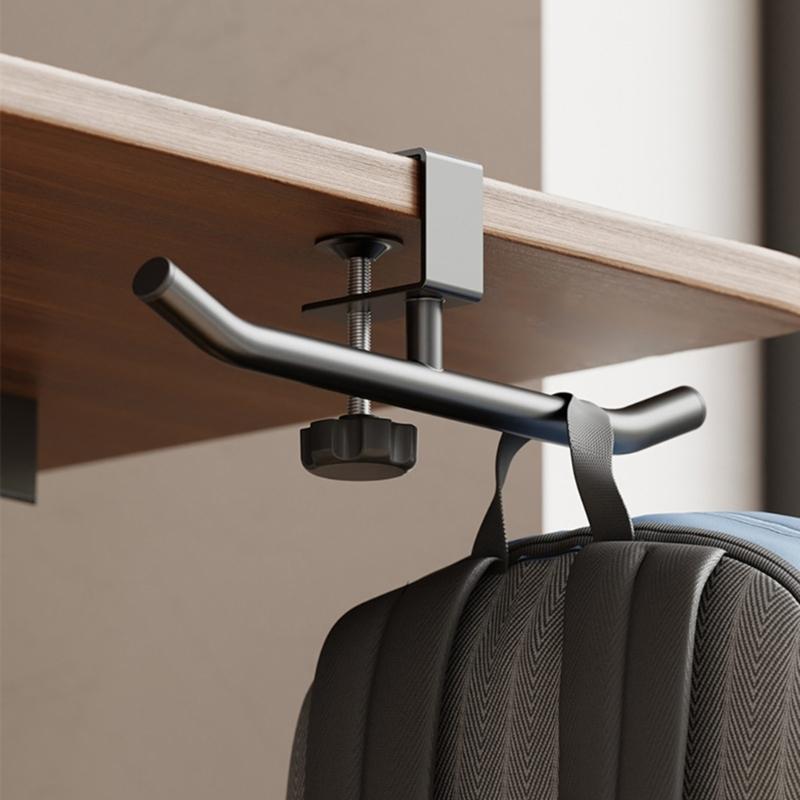 Under Desk No Drill Clamp Mount Double Rod Headphone Backpacks Hook Holder For Home Office And Classroom Organization