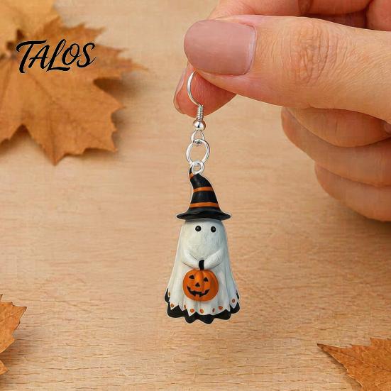 Halloween Earrings Cute Ghost Earrings, with Pumpkin Wizard Hat Decor, Durable Chain Buckle Drop Lightweight Acrylic Pendant Party