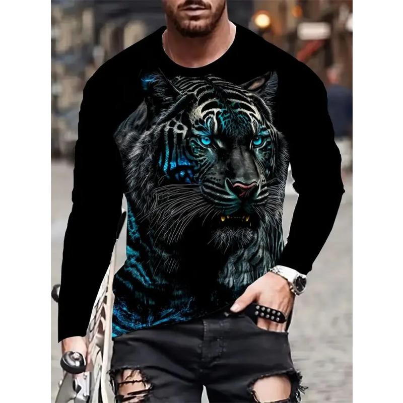 3D Printed Cool Tiger T-Shirt for Men Fun Animal Pattern Tees Summer Street Round Neck Tops Oversized T Shirts