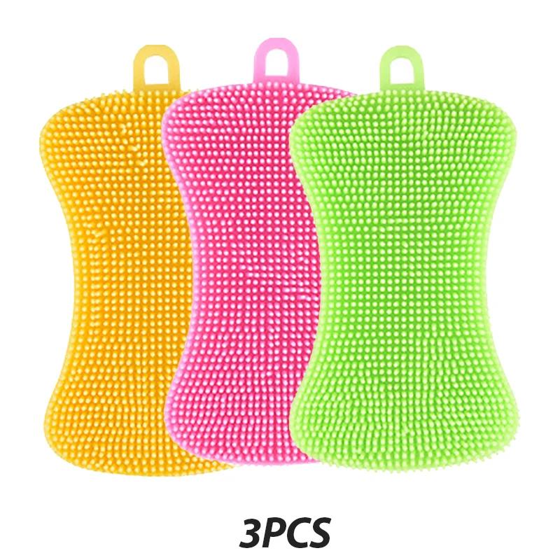 3 SZT. Silikonowa Szczotka do Mycia Naczyń Garnek Patelnia Gąbka Szorująca Silikonowa Podkładka Szorująca Szczotki do Mycia Owoców Garnków Patelni Narzędzie do Czyszczenia Kuchni