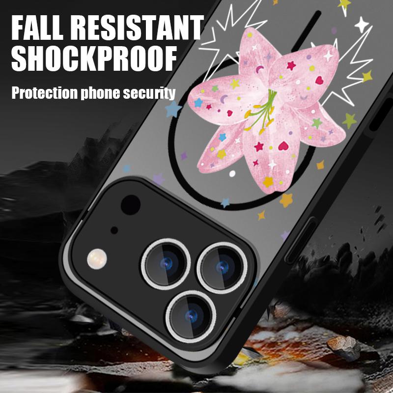 Translucent Matte Magnetic Case For iPhone 17 16 15 Pro 14 13 Pro Max 16e 17e For Magsafe Pink Flower Print Hard PC Back Cover