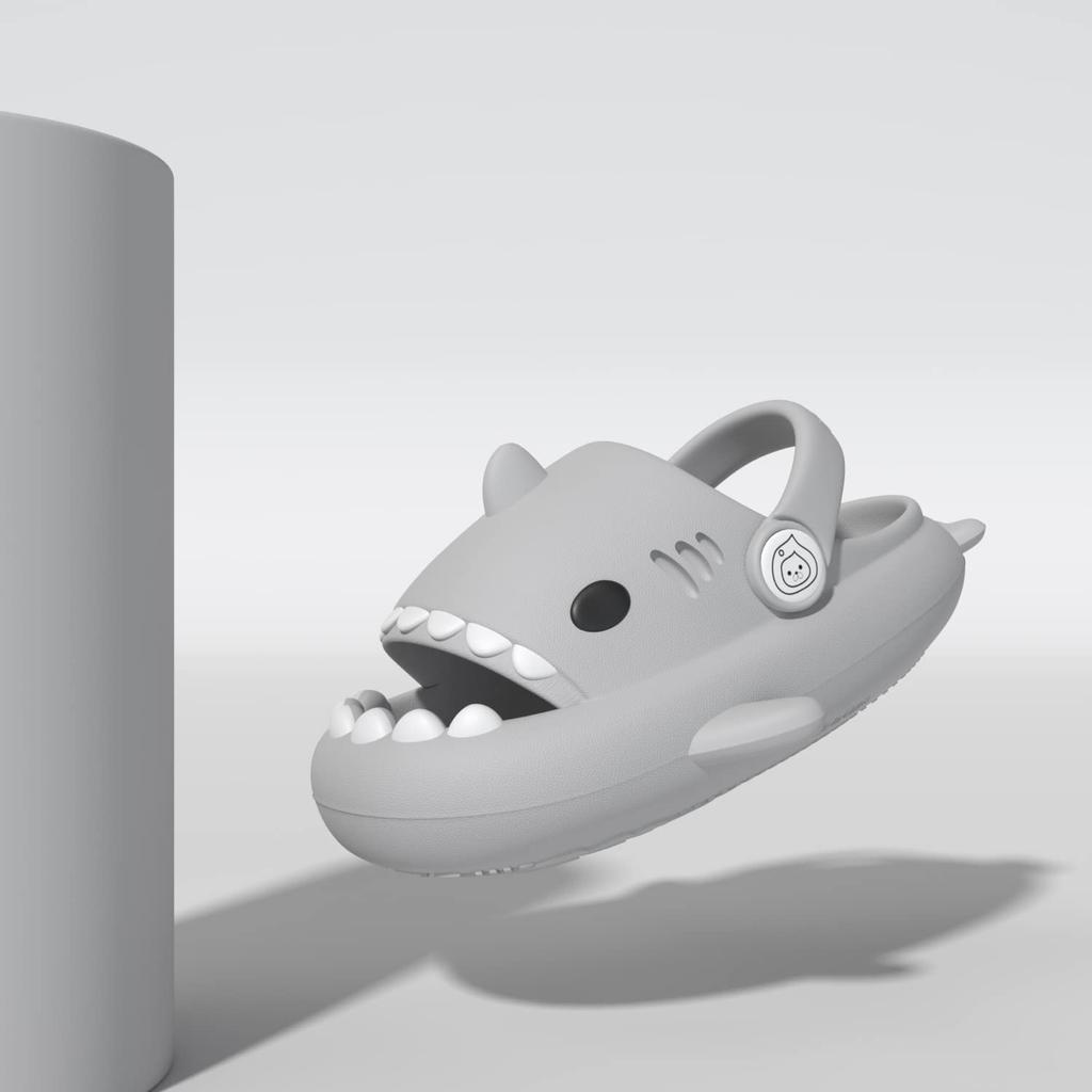 KIDMI Boys Girl Shark Slides Non-Slip Open Toe Cloud Sandals Cute Comfy Cushioned Thick Sole Slippers Cartoon Shower Slippers