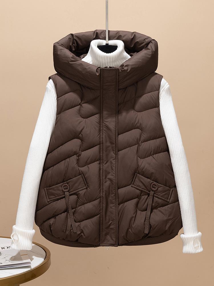 

Осень и зима новый короткий хлопковый жилет без рукавов утолщенный повседневный дизайн жилет куртка хлопковый жилет женский XXL темно-коричневого