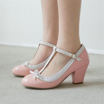 Girls' Shoes Women Mary Jane Shoes Lolita High Heels Bow T-Strap Wedding Pumps Thick Heels Shoes Bridal Princess Footwear 32-43