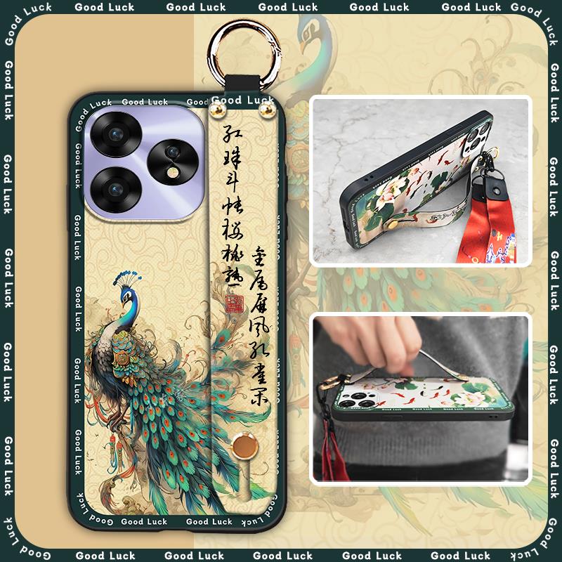 Strapazierfähige Schmutzabweisende Handyhülle für UMIDIGI A15/A15C Lanyard Weiche Hülle Chinesischer Stil Wasserdicht Stoßfest Armband