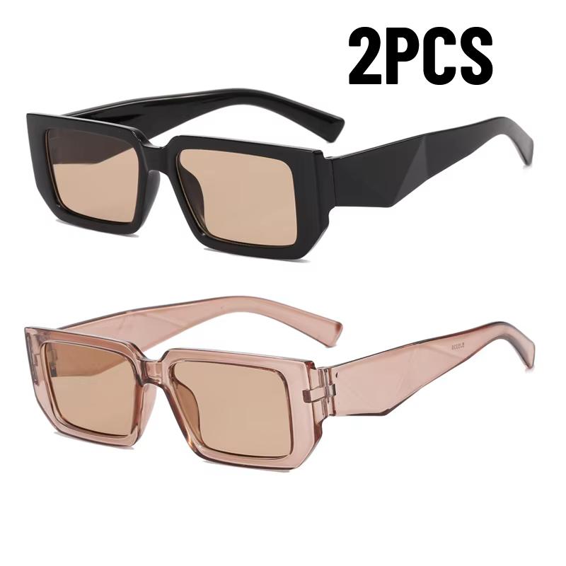 

2Pcs Square Vintage Sunglasses Woman Brand Designer Sun Glasses Female Fashion Outdoor Ins Popular White Uv400