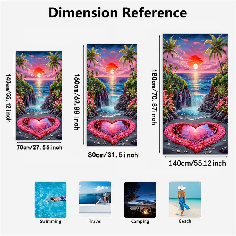 1PC  Aesthetic Ocean Heart Waterfall Beach Towel, Large Quick Dry Towel for Vacation