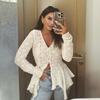 Fall New Women's Solid Color Sexy Cutout Irregular Hem Lace Long Sleeve Cardigan T-Shirt Women