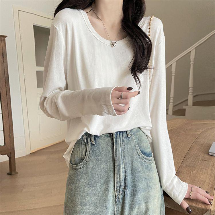 Women's Casual Slim Long-Sleeve T-Shirt – Versatile Solid Color for Early Autumn