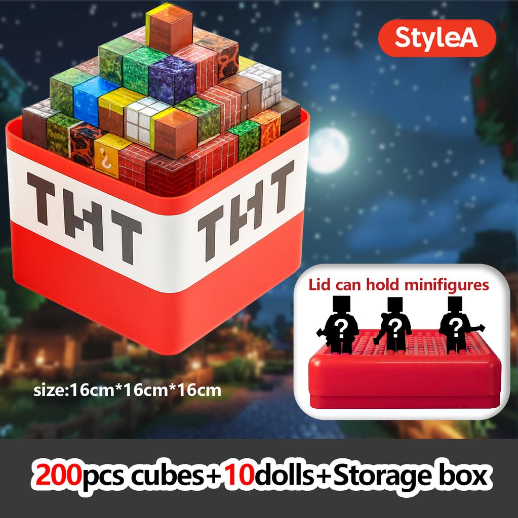 Magnetic Construction Blocks Plaything Storage Box Set Can Hold Figures Magnet Cube Pixel Style Model Baseplate Toys Kids Best Present