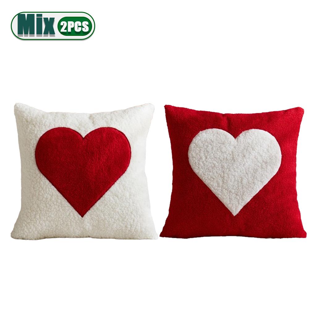 Romantic Embroidered Couples Pillowcase Set Red White Design 45x45cm Throw Cushion Cover for Bedroom Decor Valentines Gift