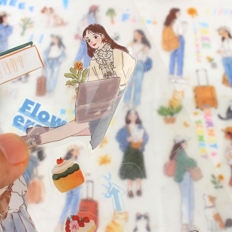 M-Modern-Women Journal Sticker Book PET People Stickers For Journaling Scrapbooking Junk Journal Supplies Romantic Travel