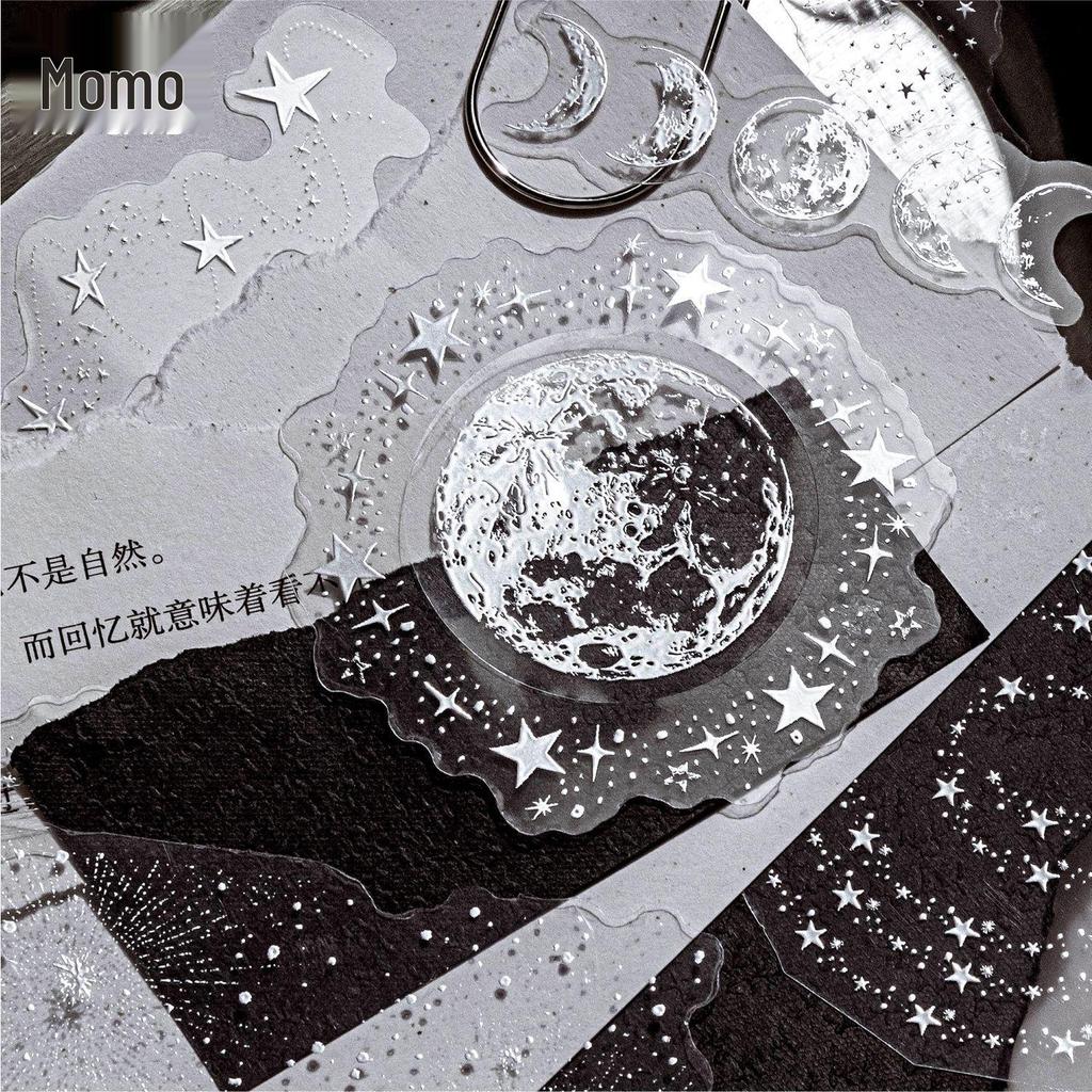 MomoPET Retro Silver Stickers - 3D Hot Stamping Plant Journal Pack in Floating Dreams Ins Style
