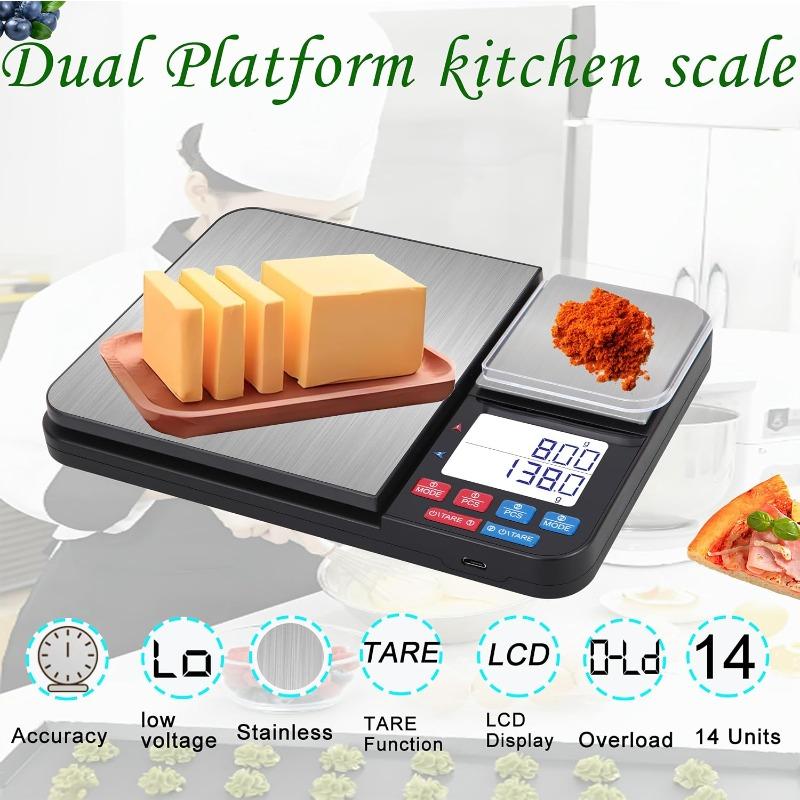 Stainless Steel Dual Platform Digital Kitchen and Food Scale, with Two Precision 1g/0.05oz & 0.01g/0.0005oz, Max Capacity 22lb/10kg, Tare Function