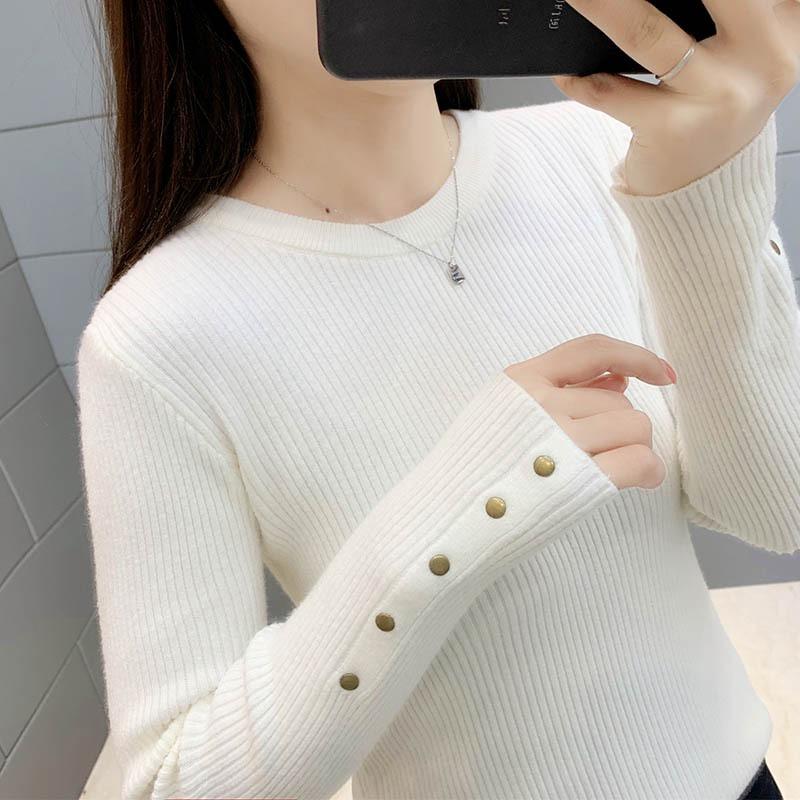 Knitted Bottoming Shirt Women's New Slim-fitting and Thin Solid Color Round Neck Pullover Top