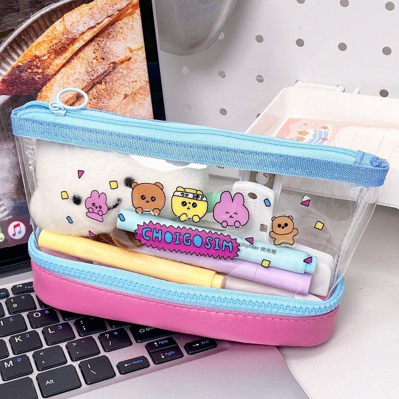 

Multifunctional Pencil Case Double Layer Transparent Large Capacity Pen Bag School Student Supplies Stationary Organizer