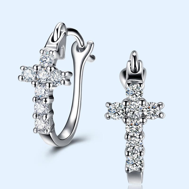 New Minimalist White Diamond Cross Zirconia Earrings with Personalized Temperament and High End Earrings Accessories