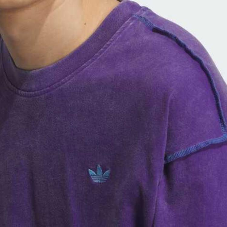 adidas Originals Trefoil Series Comfortable Stylish Simple Long Sleeve Moisture Wicking Crew Neck Loose T-Shirt Unisex Tops Purple KC1432
