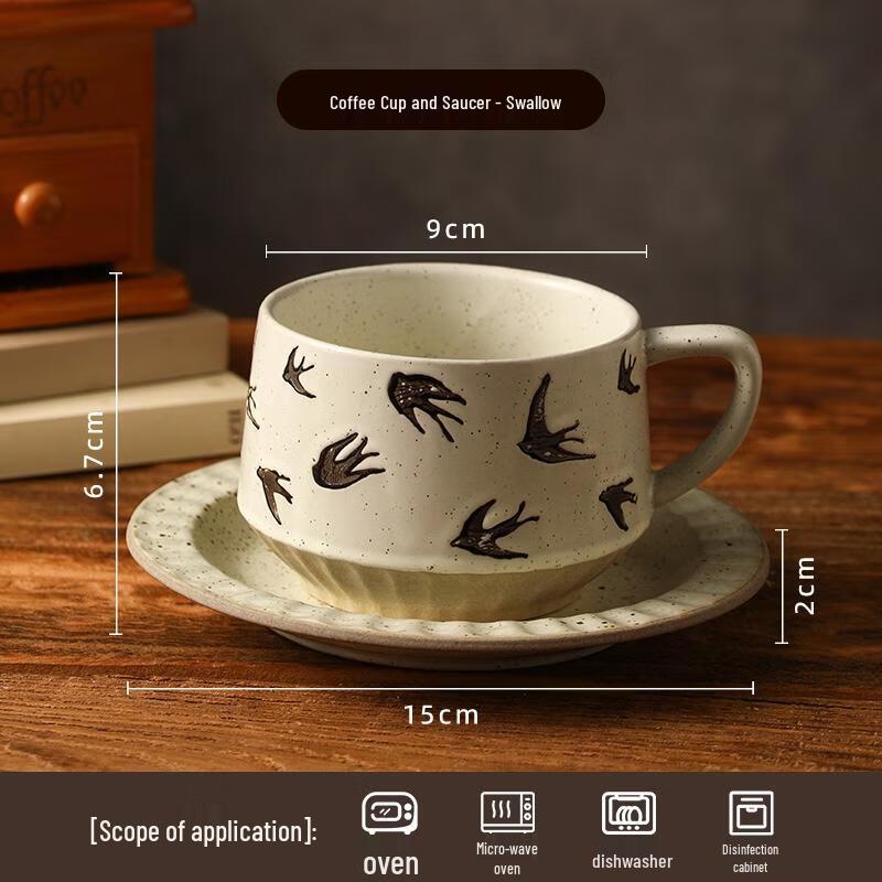 HANDUNYOU Retro Coffee Cup and Saucer Set