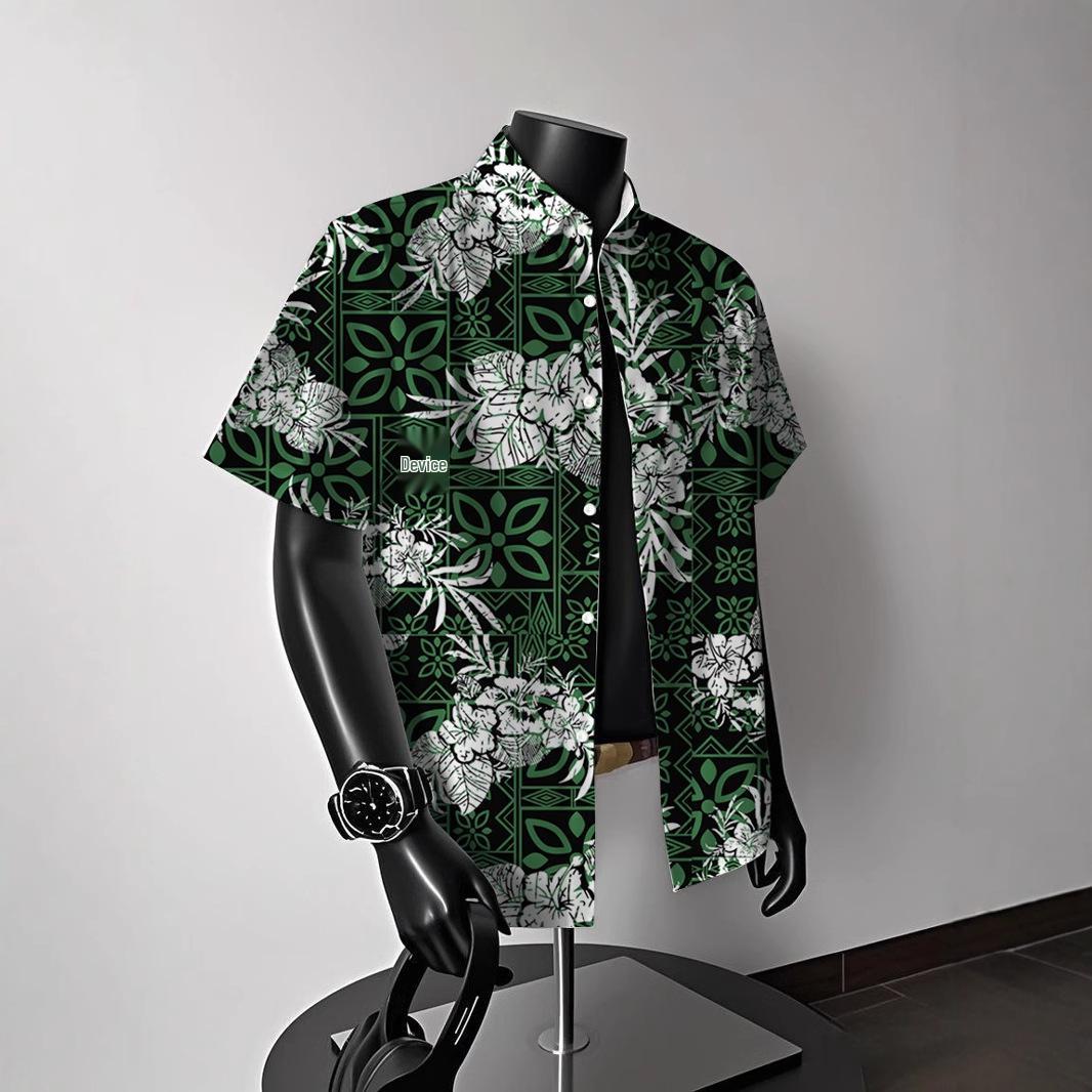 

Men s Vintage Hong Kong-Style Hawaiian Floral Short-Sleeve Shirt: Trendy Summer Beachwear for Couples 3XL